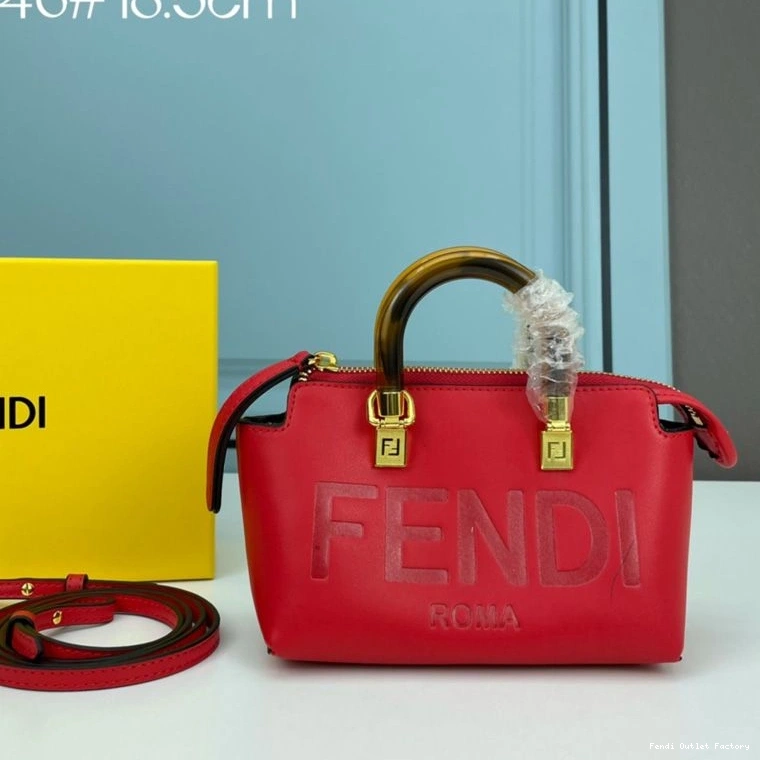 Cheap HOT Fendi Mini Way In Red Boston ROMA Logo By The Calf Bag Leather 0818